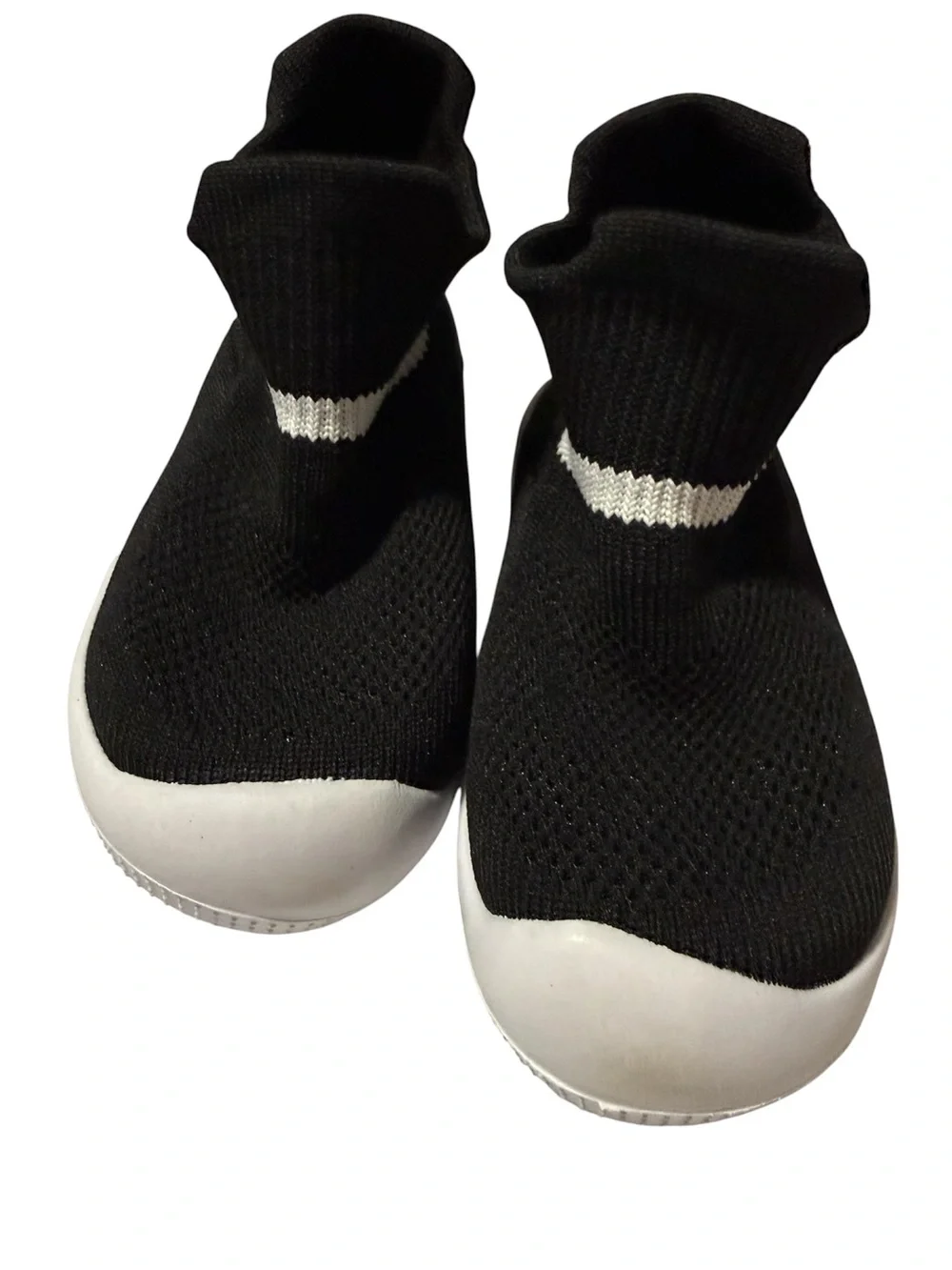 Toddler Sock Sneakers Black White Slip On Knit Walking Shoes Rubber Soles